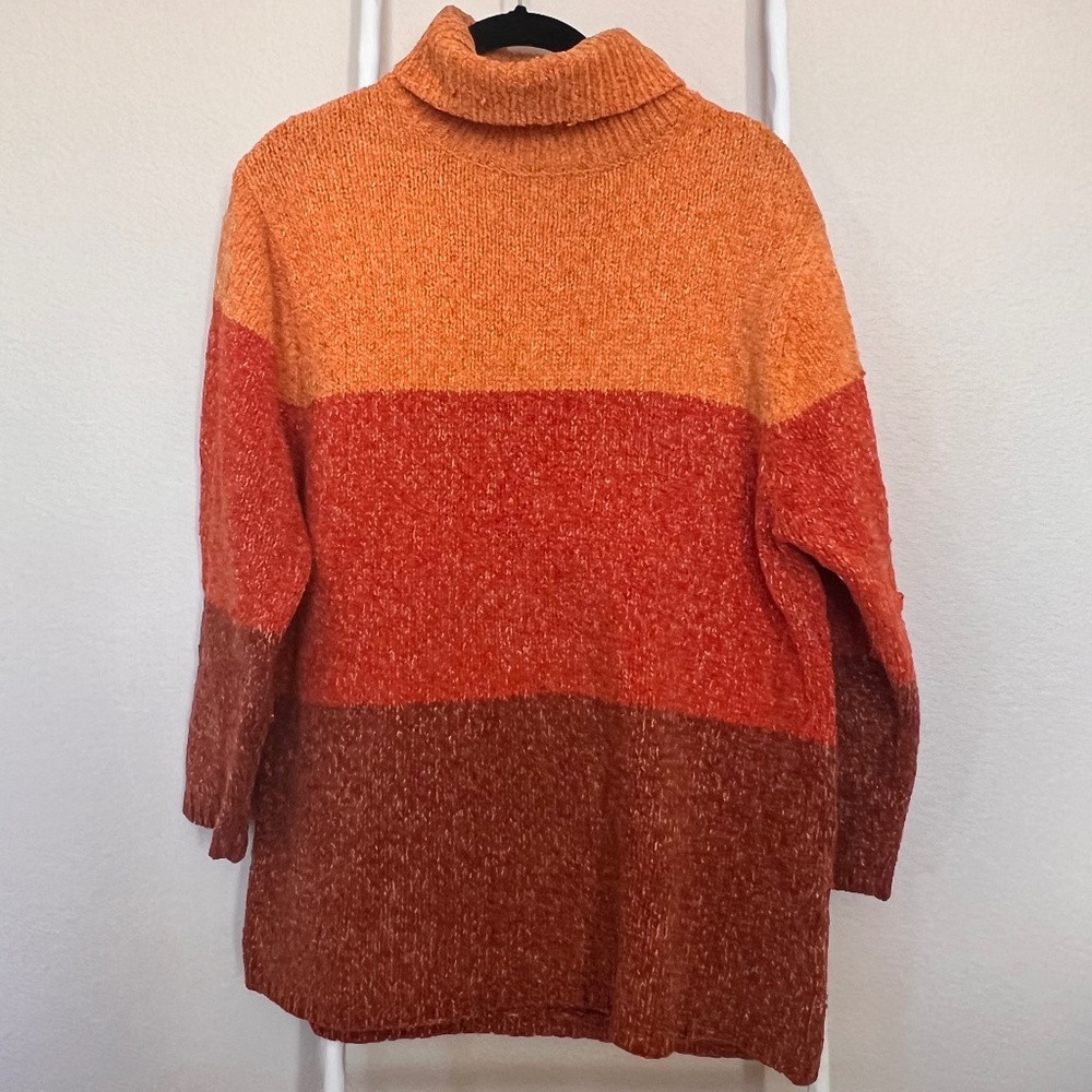 Colorblock Turtleneck Sweater – Size US 14 – Orange Rust Brown – Longline Knit